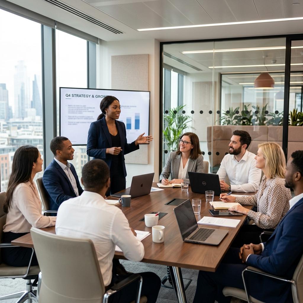 Leadership team in a round-table discussion
