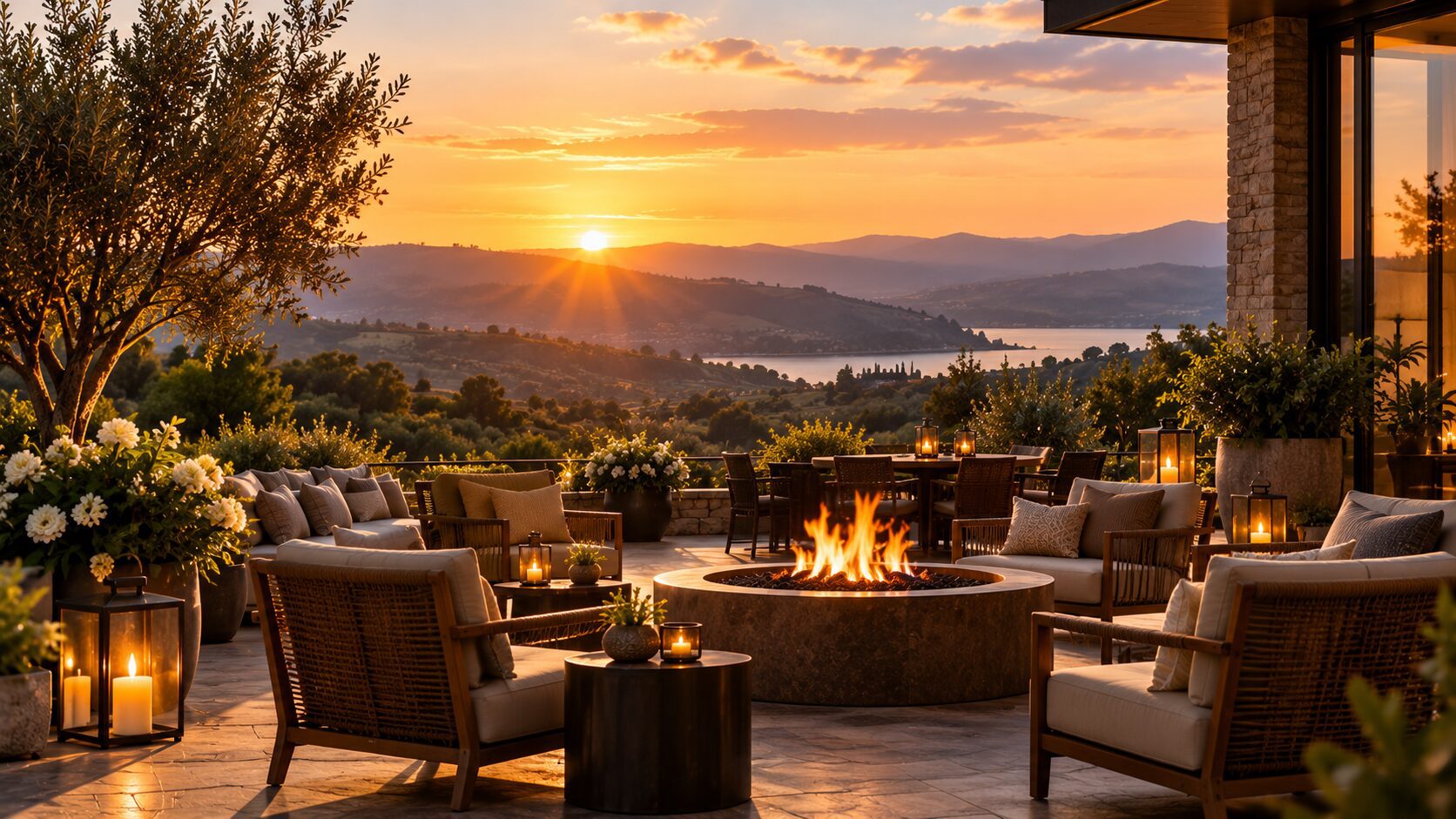 Executive retreat setting with scenic view